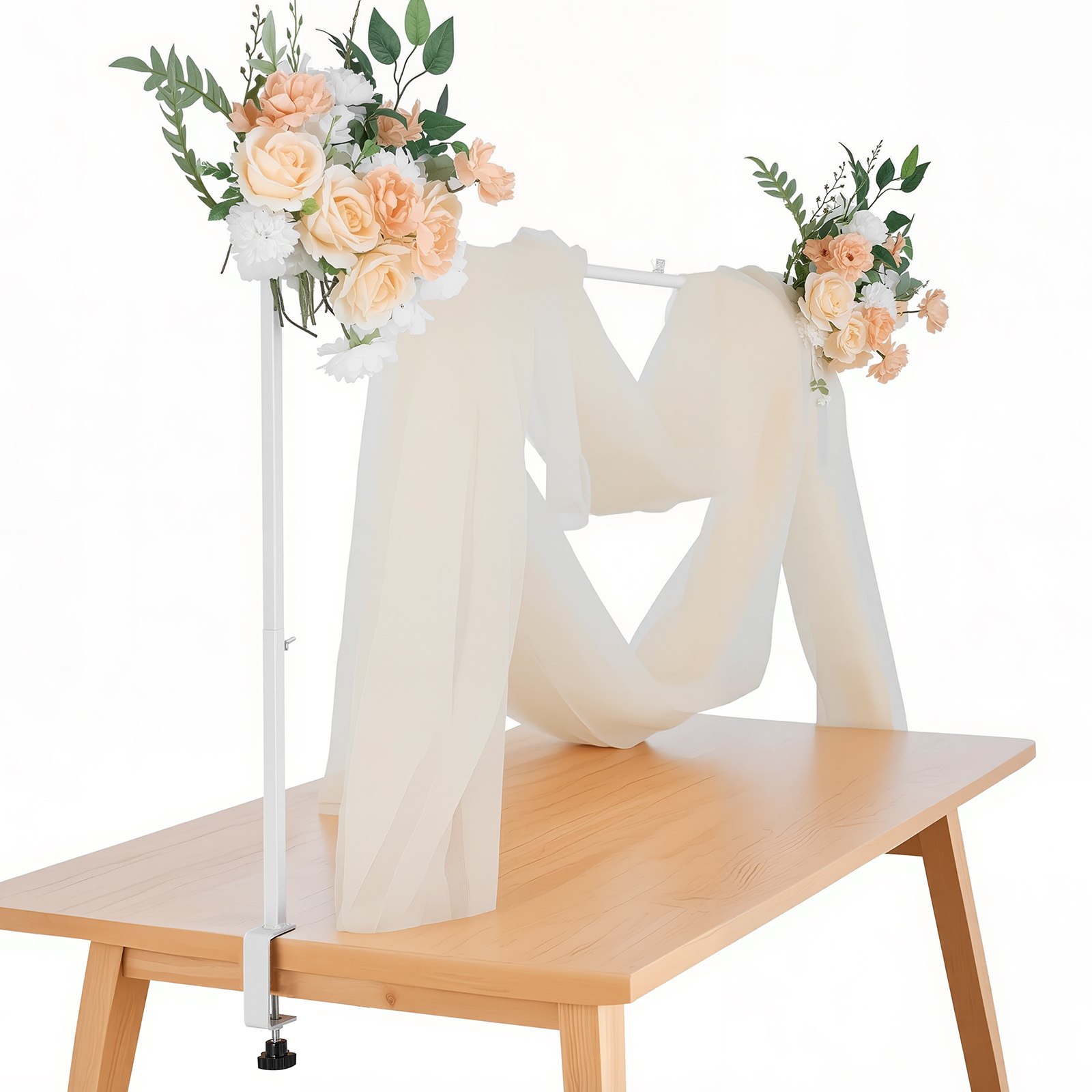 VEVOR Over The Table Rod Stand with Clamps, 13"-42'' Tall & 28"-98" Length Adjustable, Metal Table Arch Stand, Tabletop Balloon Arch Frame for Wedding Birthday Party Christmas Decorations, White