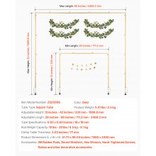 VEVOR Tafeldecoratie Tafelstang Decoratieve Klemmen 1060x2490mm Goudkleurig incl. Rotan