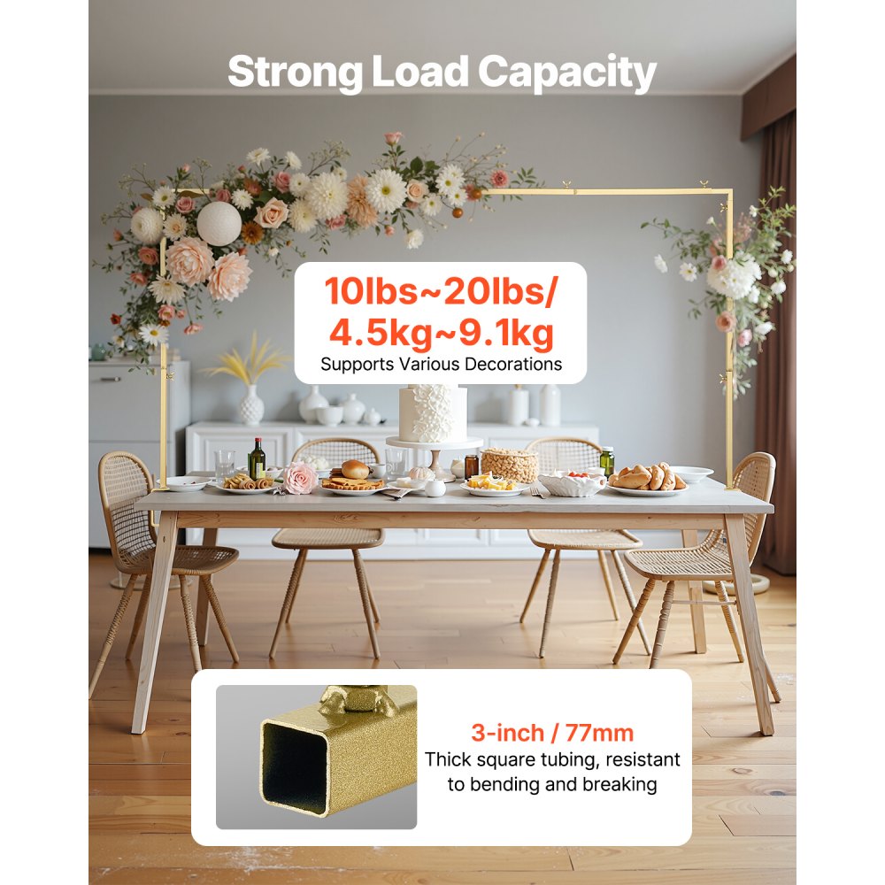 VEVOR Over The Table Rod Stand with Clamps, 13"-42" Tall & 28"-98" Length Adjustable, 2 Packs Table Arch Stand, Tabletop Balloon Arch Frame for Wedding Birthday Party Christmas Decorations, Gold