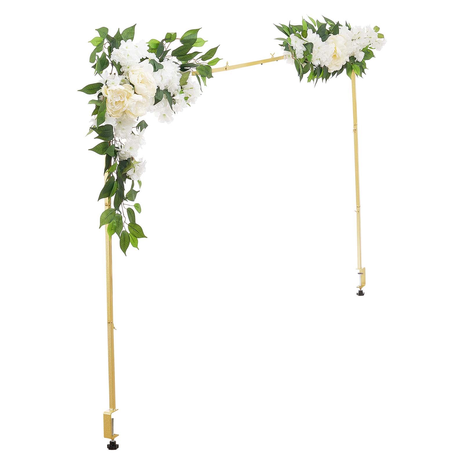 VEVOR Over the Table Rod Stand with Clamps, Adjustable 28"-98" Length & 13"-42" Height, Table Arch Stand with Floral Accessories, Gold Balloon Frame for Wedding Birthday Party Christmas Decoration