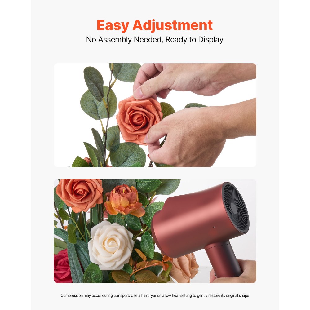 VEVOR Standing Artificial Flowers Arrangements 4 PCS, 17.5-Inch Tall Faux Flower Decorations for Wedding Aisle Runner Chair, Orange Floral Centerpieces for Ceremony Reception Party Outdoor Decor