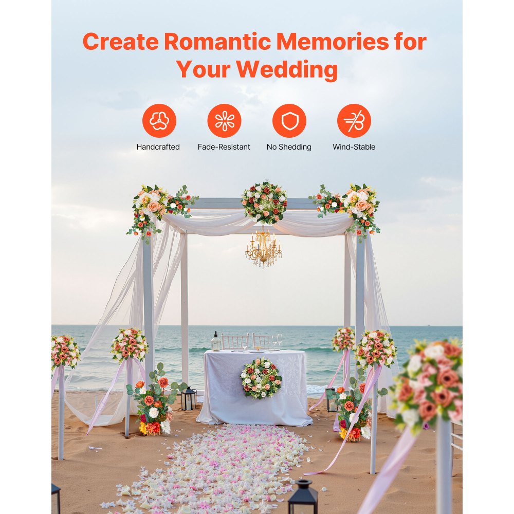 VEVOR Standing Artificial Flowers Arrangements 4 PCS, 17.5-Inch Tall Faux Flower Decorations for Wedding Aisle Runner Chair, Orange Floral Centerpieces for Ceremony Reception Party Outdoor Decor