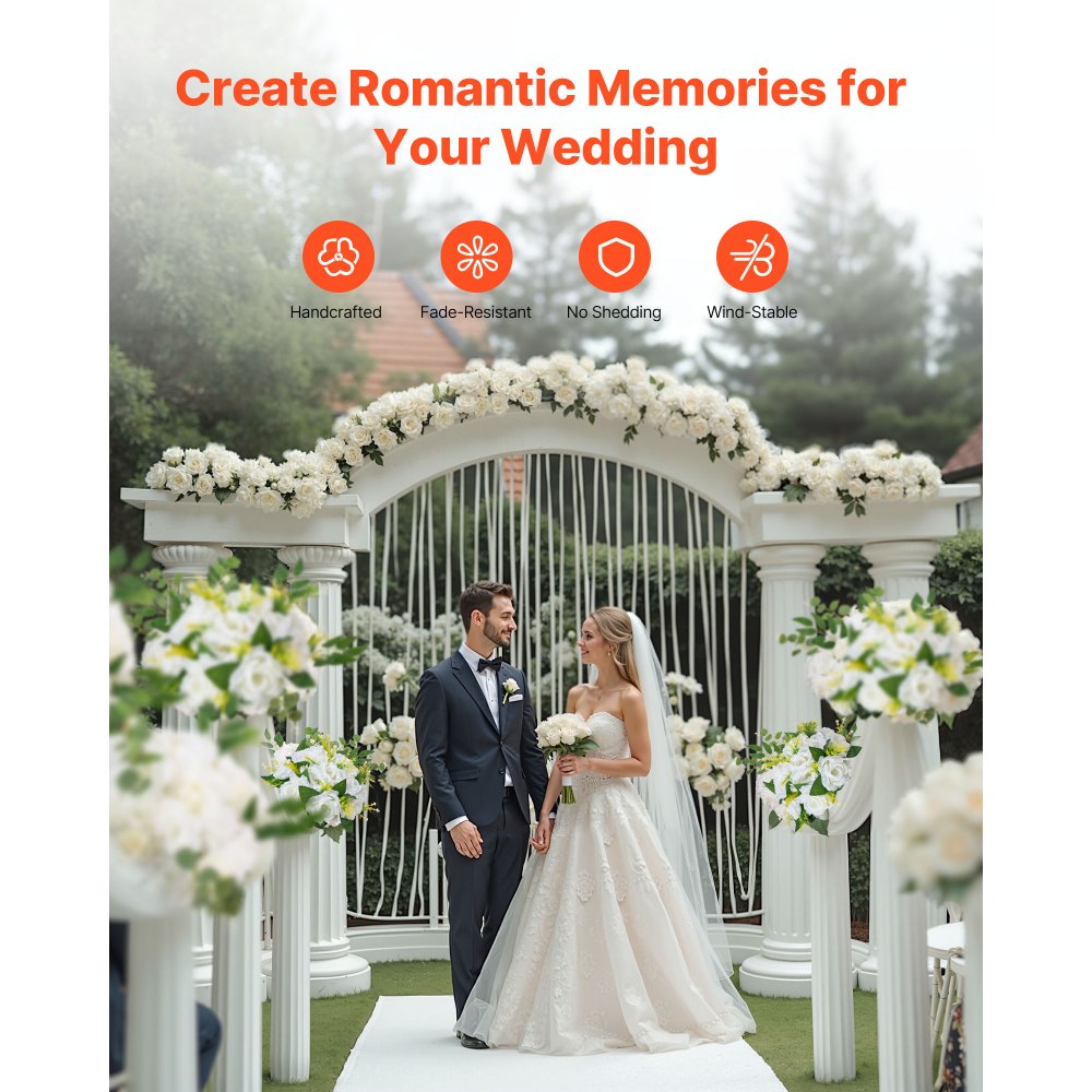 VEVOR Flower Balls Arrangement Bouquet 10 PCS, 9.5-Inch Diameter Artificial Flower Balls Wedding Rose Centerpieces, Faux Flowers Arrangements for Wedding Centerpiece Home Table Decorations, White