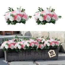 VEVOR Kunstbloemen, 10 stuks, zijden rozen met een diameter van 45 cm, kunstbloemenballen, tafeldecoraties voor bruiloften, rozenarrangementen voor bruiloften, huisdecoraties, roze en wit