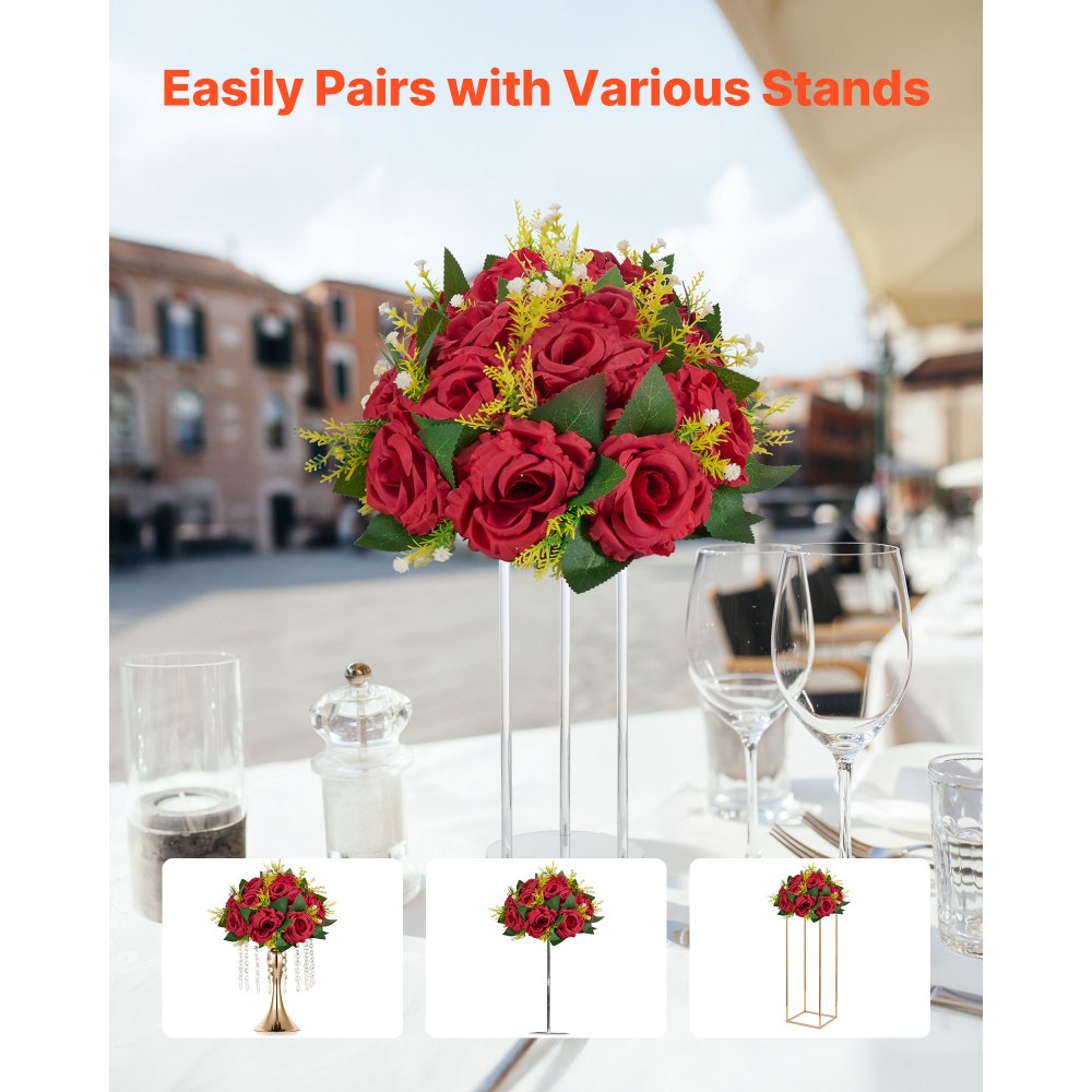 VEVOR Flower Balls Arrangement Bouquet 10 PCS, 9.5-Inch Wedding Red Roses Centerpieces, Fake Flowers Kissing Balls Decor Artificial Floral Arrangements Flower Bouquet for Home Party Table Decorations