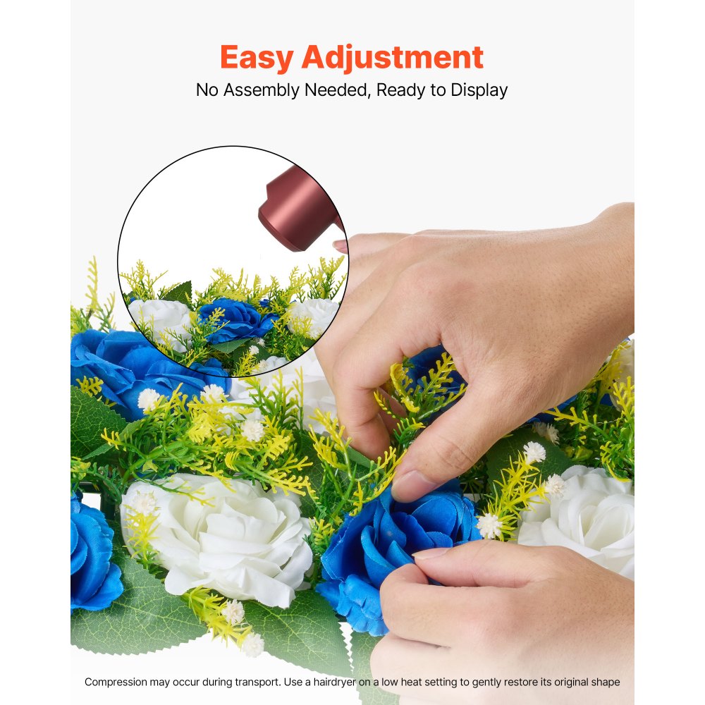 VEVOR Flower Ball Arrangement Bouquet 10 PCS, 19.6 x 8.6 Inch Artificial Flower Balls Wedding Table Centerpieces, Faux Rose Arrangements for Wedding Centerpiece Home Decoration, Blue and White Roses