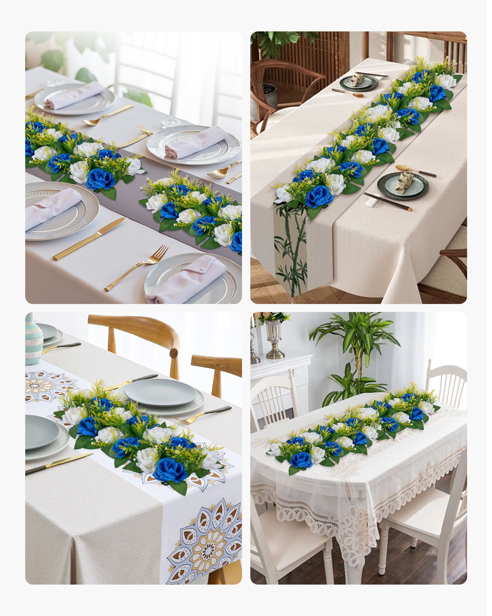 VEVOR Kunstbloemen, 10 stuks, 500x220x120 mm, Bloemballen, Tafeldecoraties voor bruiloften, Kunstmatige rozenarrangementen voor bruiloften, Huisdecoratie, Blauwe en witte rozen