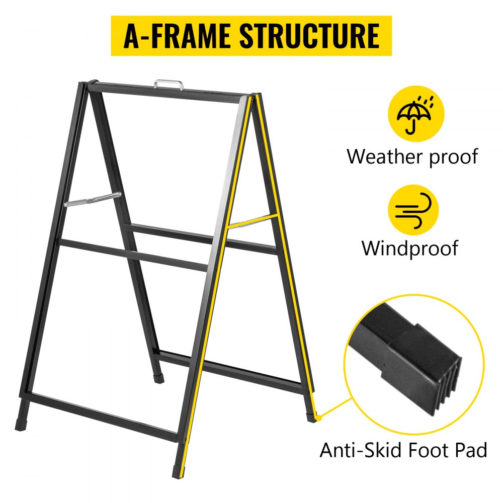 VEVOR Klantenstopper, Zwart ALS-TR4 Stoepbord, 63 x 6 x 107 cm Een Frame Sandwich Board, A-framestructuur en Dubbel Scherm, voor Winkelcentra, Supermarkten, Tentoonstellingen, Restaurants en Hotels
