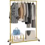 VEVOR Clothing Garment Rack, 120 x 36 x 160 cm, Heavy-duty Clothes Rack with Bottom Shelf & Side Shelf, 4 Swivel Casters, Sturdy Steel Frame, Rolling Clothes Organizer for Retail Store Boutique, Gold