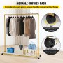 VEVOR Clothing Garment Rack, 150 x 36 x 160 cm, Heavy-duty Clothes Rack with Bottom Shelf & Side Shelf, 4 Swivel Casters, Sturdy Steel Frame, Rolling Clothes Organizer for Retail Store Boutique, Gold