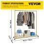 VEVOR Clothing Garment Rack, 150 x 36 x 160 cm, Heavy-duty Clothes Rack with Bottom Shelf & Side Shelf, 4 Swivel Casters, Sturdy Steel Frame, Rolling Clothes Organizer for Retail Store Boutique, Gold