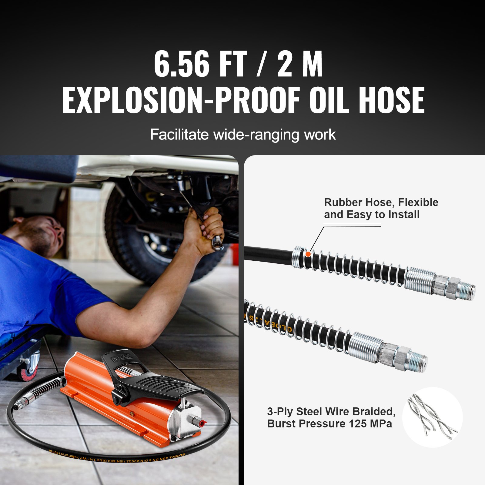 VEVOR 10.000 PSI luchthydraulische pomp, reservoir van 0,69 l, NPT 3/8 inch uitlaat, NPT 1/4 inch inlaat, luchtbediende voetpomp met metalen behuizing, voor precisie-industriële machines en lucht- en ruimtevaartapparatuur