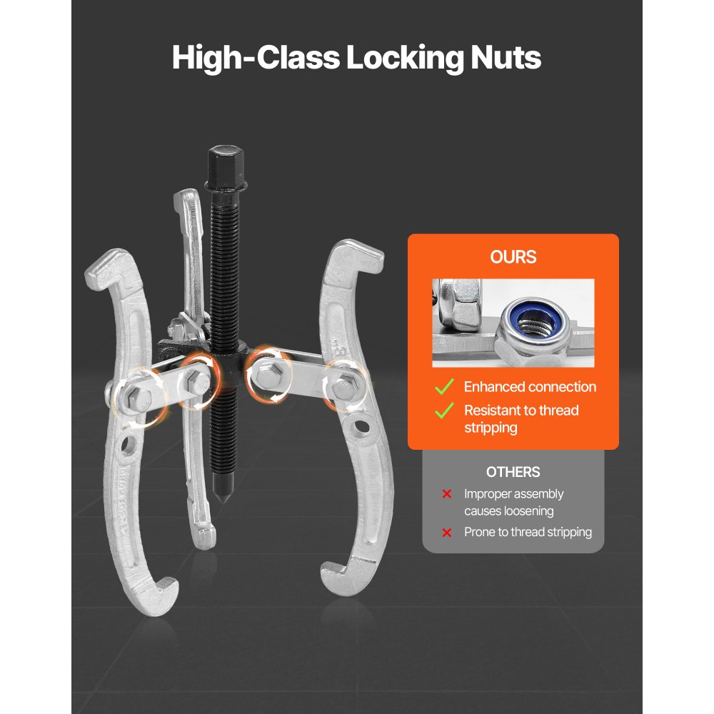 VEVOR Gear Puller Set, 3 in/4 in/6 in/8 in 3 Jaw Bearing Puller with Reversible Jaws, 2 Jaw/3 Jaw Pulley Puller Tool, 4 PCS Heavy Duty Bearing Puller Tool Kit for Pulley Gear Bearing Flywheel Removal