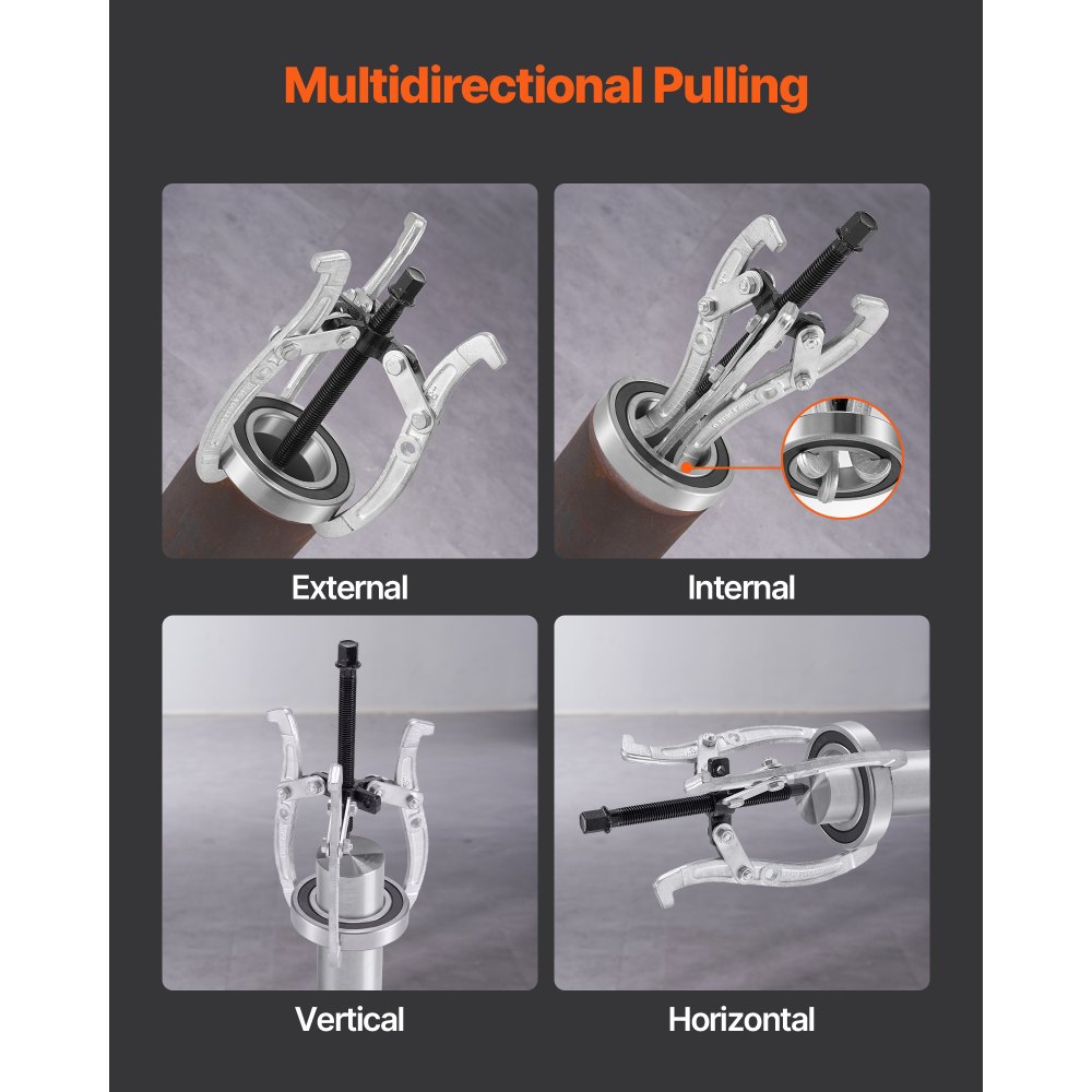 VEVOR Gear Puller Set, 3 in/4 in/6 in/8 in 3 Jaw Bearing Puller with Reversible Jaws, 2 Jaw/3 Jaw Pulley Puller Tool, 4 PCS Heavy Duty Bearing Puller Tool Kit for Pulley Gear Bearing Flywheel Removal
