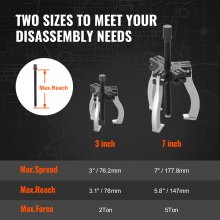 VEVOR 2-delig trekgereedschap lagertrekker 2 of 5 t, drie-kaak kogellagertrekker binnen buiten 76,2 / 177,8 mm max. spreiding, paralleltrekker lagertrekkerset autotrekkergereedschap