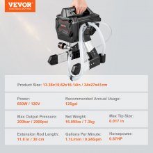 VEVOR Stand Airless Paint Sprayer, 7/8HP 650W Electric Paint Sprayer Machine 2900PSI High Power for Interior Exterior Painting, Extension Rod and Cleaning Kits for Furniture/Fence/Home/House/Cabinets