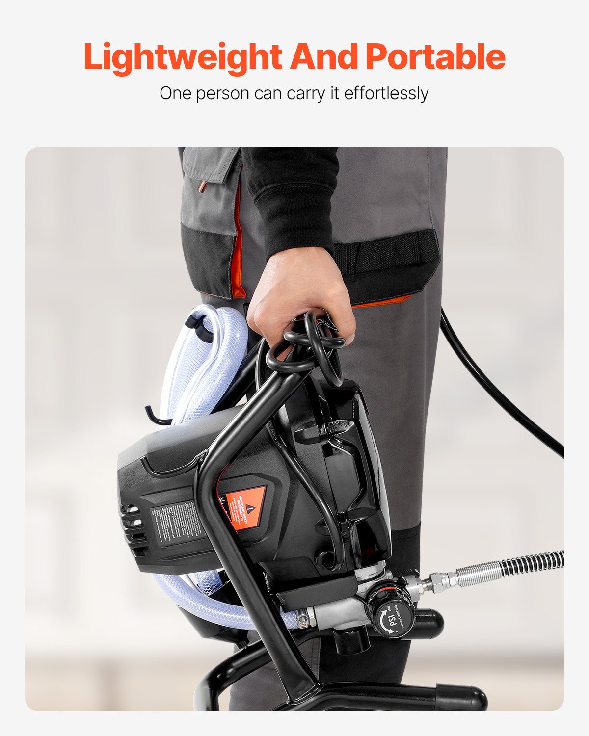 VEVOR Draagbare airless verfspuit, 750W, 3000 psi, zeer efficiënte elektrische spuit, verfspuiten Spuitverfmachine Hogedruk airless verfspuitsysteem met 7.6 m slanglengte