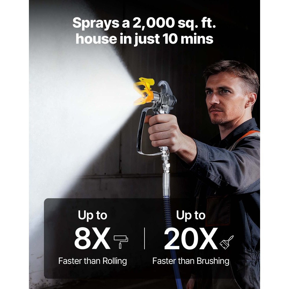 VEVOR Airless verfspuit met standaard, 1500 W, 3300 psi, verfspuitsysteem met reinigingsborstel, slang, verlengstok en spuitmonden, verfspuit voor huizen en gebouwen