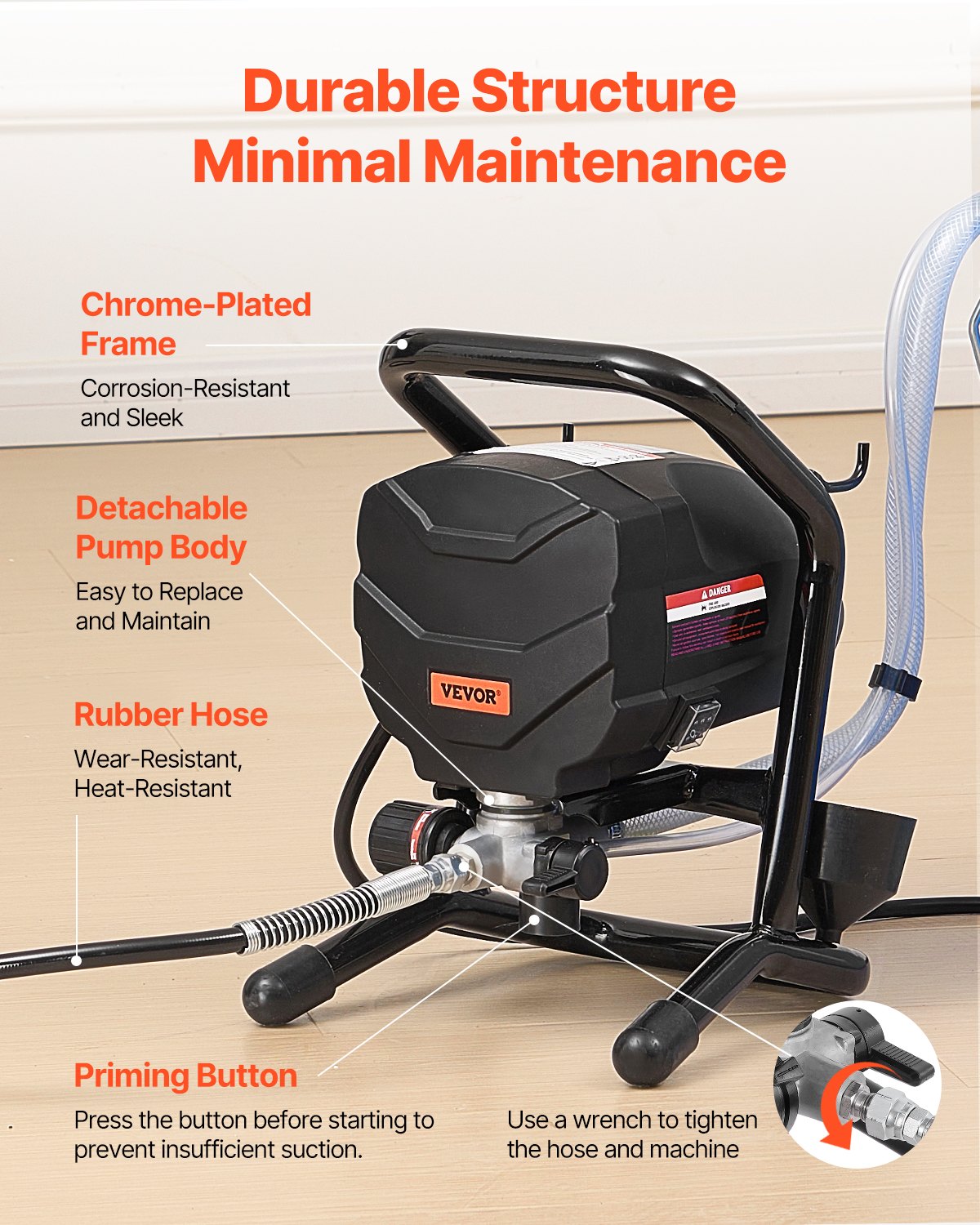 VEVOR Airless verfspuit met standaard 650W hoogrendement airless verfspuit 3000 PSI elektrische verfspuit, verlengstok en reinigingssets voor tuinmeubelen en schuttingen