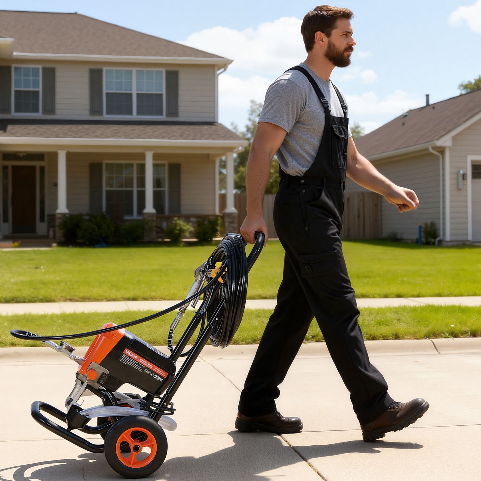 VEVOR Airless verfspuit met standaard, 900 W, 3300 psi, verfspuitsysteem met reinigingsborstel, slang, verlengstang en sproeiers, verfspuit voor woningen en gebouwen