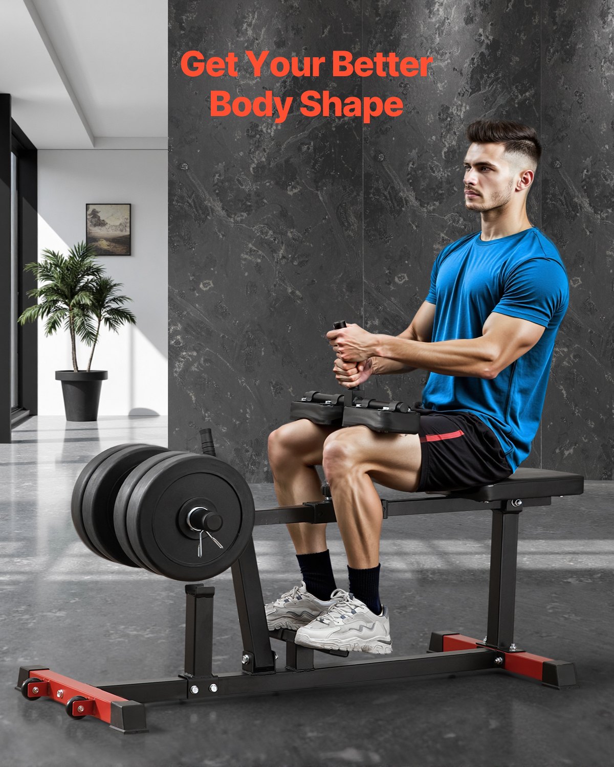 VEVOR Zittende kuittrainer met 200 kg draagvermogen voor beenoefeningen, krachttrainer voor het onderlichaam, geschikt voor gewichtsschijven (25,4 / 50,8 mm)