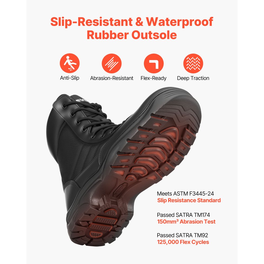 VEVOR Men's Military Tactical Boots, 203 mm Combat Hiking Work Boots, Lightweight & Breathable Side Zipper Mens Motorcycle Interceptor Trooper Boot, for Outdoor Security Mountaineering, UK Size 9.5