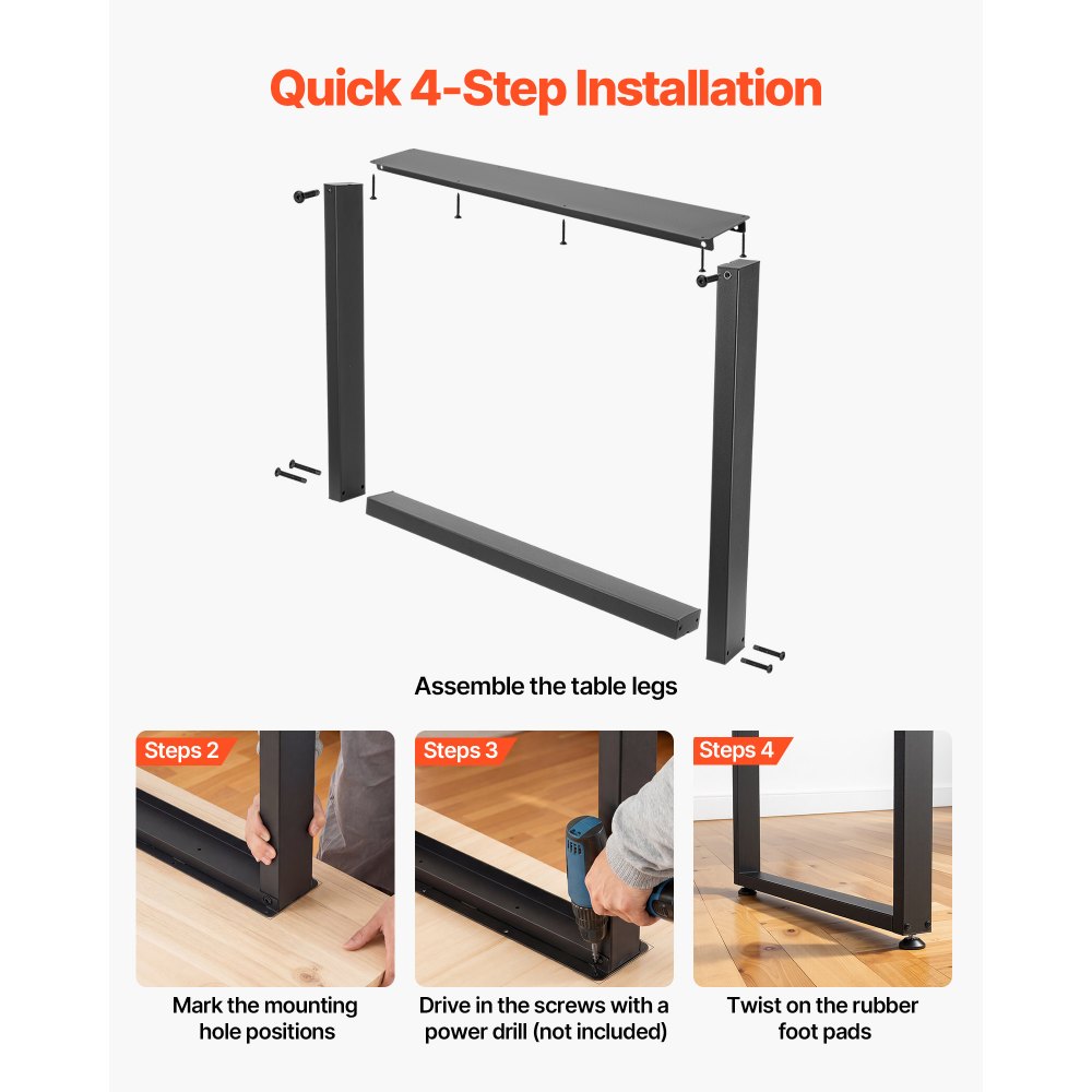 VEVOR Table Legs, 29.5" H x 35.4" W Square Steel Furniture Legs, Modular Design, Easy Assembly, 2204 lbs Max Load Heavy Duty, for Home Office Desk, Workbenches, Dinner Bar Tables, Set of 2, Black