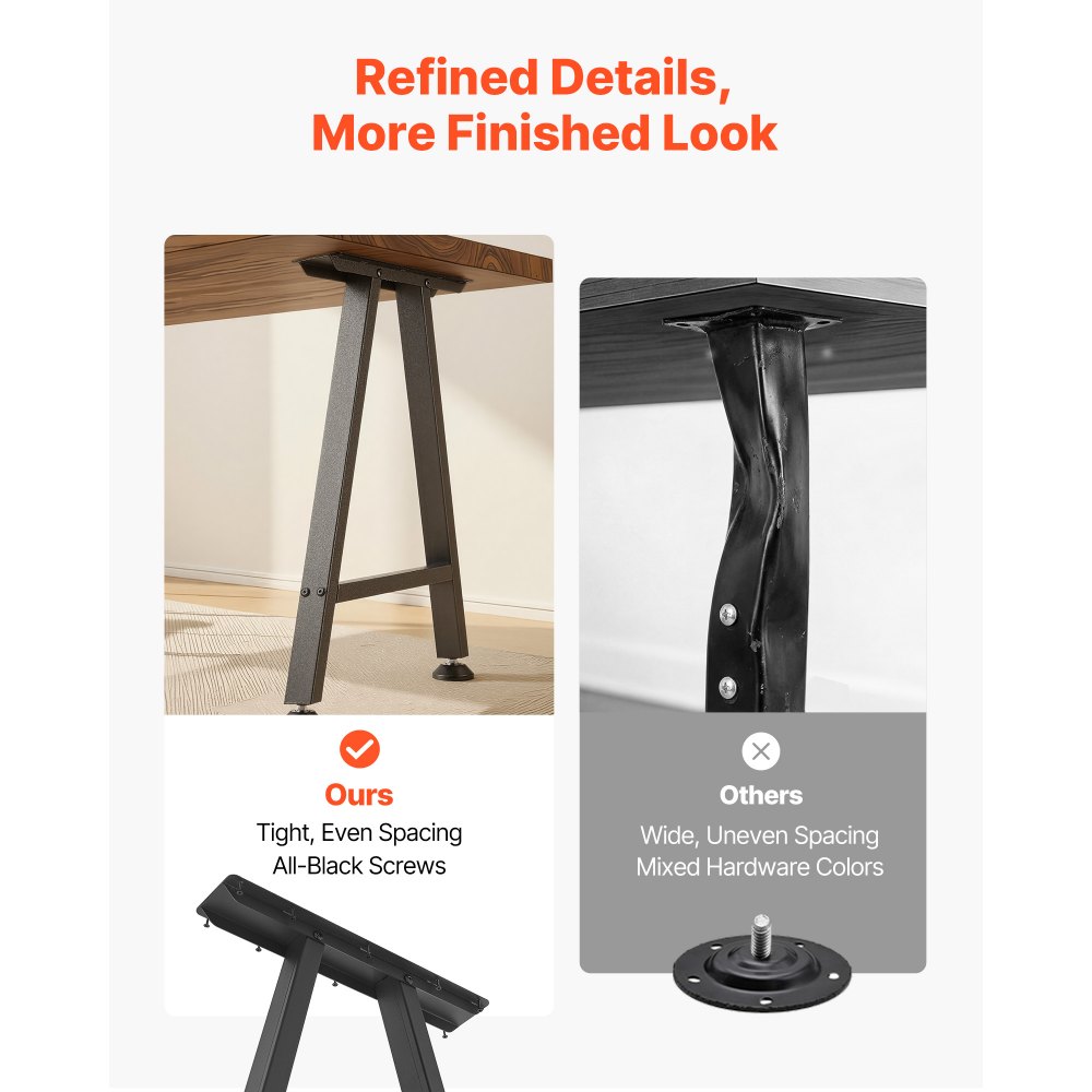 VEVOR Table Legs, 29.1" H x 21.7" W Trapezoid Steel Furniture Legs, Modular Design, Easy Assembly, 2204 lbs Max Load Heavy Duty, Ideal for Home Office Desk, Coffee Dinner Bar Tables,Set of 2, Black