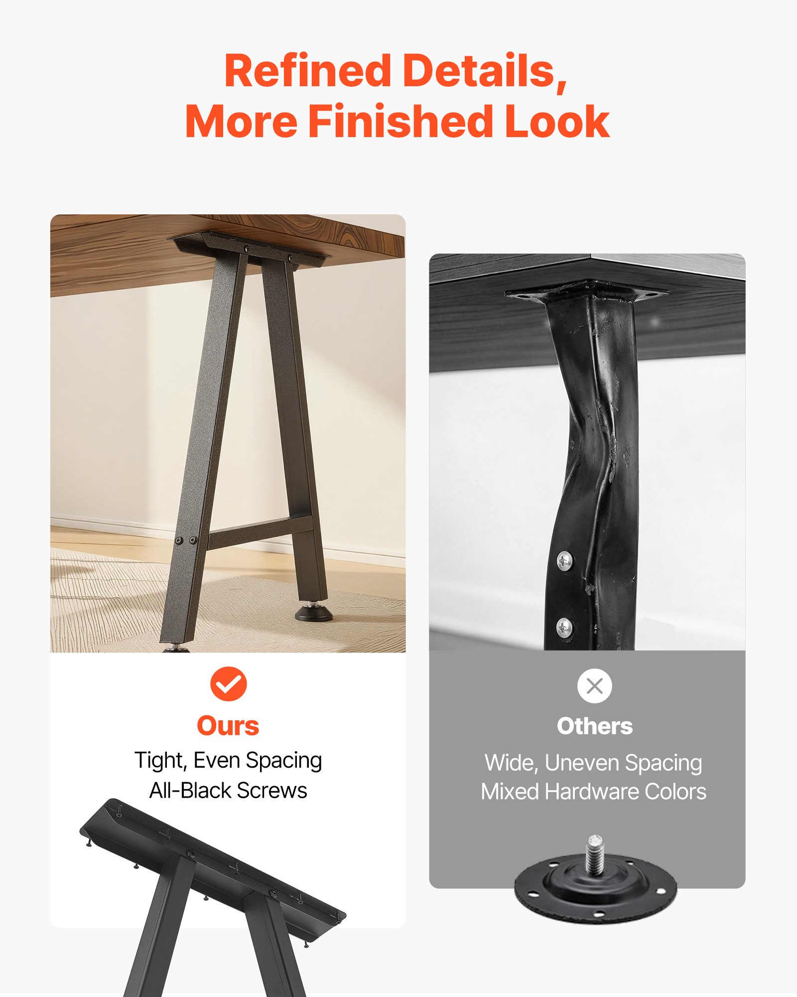 VEVOR Table Legs, 29.1" H x 21.7" W Trapezoid Steel Furniture Legs, Modular Design, Easy Assembly, 2204 lbs Max Load Heavy Duty, Ideal for Home Office Desk, Coffee Dinner Bar Tables,Set of 2, Black