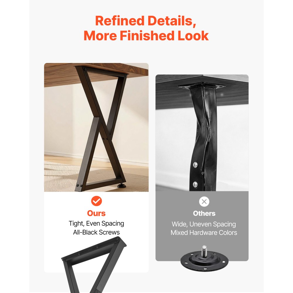 VEVOR Table Legs, 29.1" H x 18.6" W Steel Furniture Legs, Modular Design, Easy Assembly, 2204 lbs Max Load Heavy Duty, Z Shape for Home Office Desk DIY, Coffee Dinner Tables, Workbench,2 PCS, Black