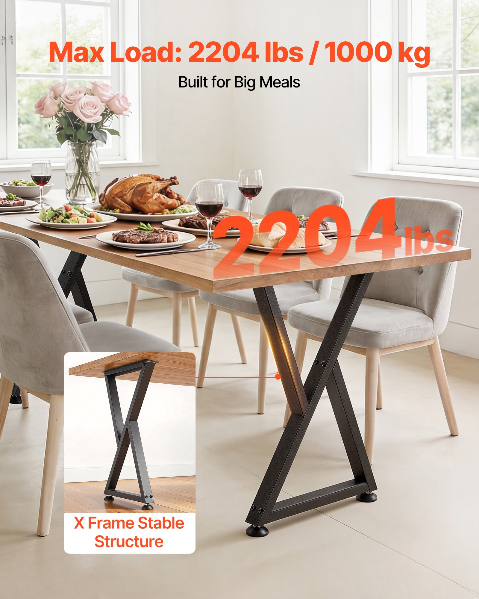 VEVOR Tafelpoten, Set van 2, 472x740 mm, Z-vormig tafelonderstel, Draagvermogen 1000 kg, Tafelpoten van koolstofstaal, Meubelvoeten, Tafelonderstel, Tafelpoten voor bureaus, salontafels, eettafels, Zwart