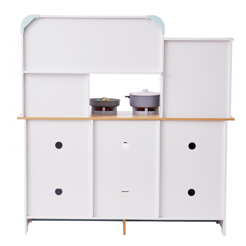 VEVOR Speelkeuken voor kinderen, houten speelgoedkeukenset met licht en geluid, peuterkeuken met ijsmachine, oven, gootsteen, magnetron, koelkast en keukengerei en fruitaccessoires voor peuters van 3 tot 8 jaar, wit