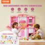VEVOR Kids Kitchen Playset, 3-in-1 Toddler Kitchen with Simulated Spray, Sounds and Lights, Play Kitchen Set with 74 PCS Cooking Accessory Set for Toddlers, Preschoolers, Children Ages 3-8, Pink
