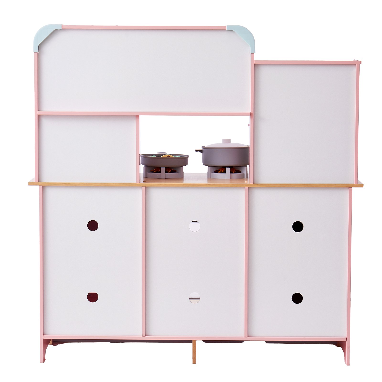 VEVOR Play Kitchen for Kids, Wooden Toy Kitchen Set with Lights and Sounds, Toddler Kitchen with Ice Maker, Oven, Sink, Microwaves, Fridge and Utensil and Fruit Accessory for Toddlers ages 3-8, Pink