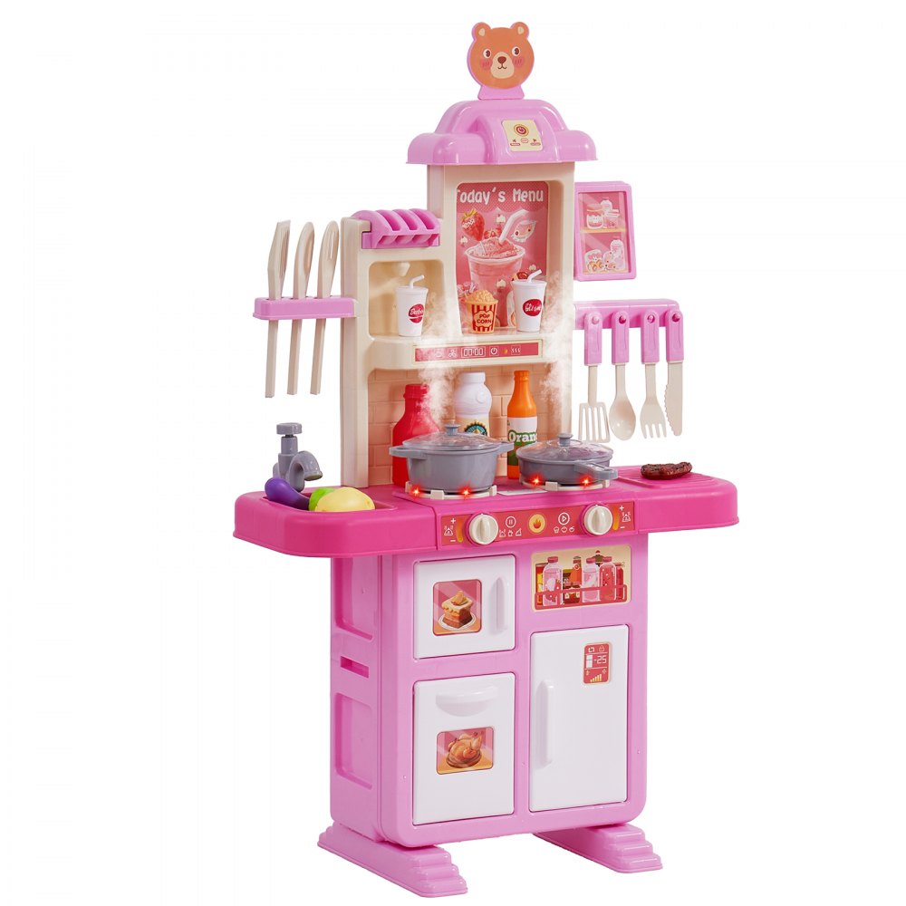 VEVOR Kitchen Playset Kids Pretend Cooking Play Toy 48 Piece Accessories Pink