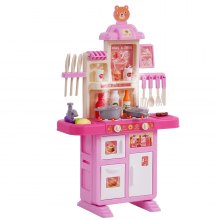 VEVOR Kitchen Playset Kids Pretend Cooking Play Toy 48 Piece Accessories Pink