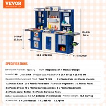 VEVOR Kitchen Playset Kids Pretend Cooking Play Toy 74 Piece Accessories Blue