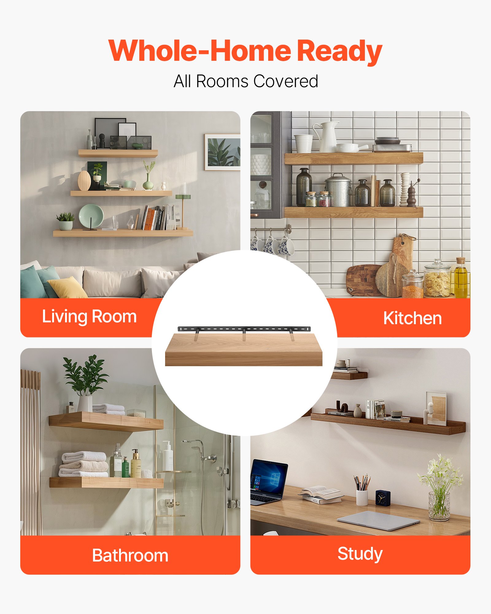 VEVOR Floating Shelf Bracket 1 Pack, 190 lbs/86 kg Weight Capacity, 34x6.2x1.5 inch / 863.6x157.4x38.1 mm, Heavy Duty Hidden Shelf Brackets Support, Wall Mounting Invisible Floating Shelves Bracket