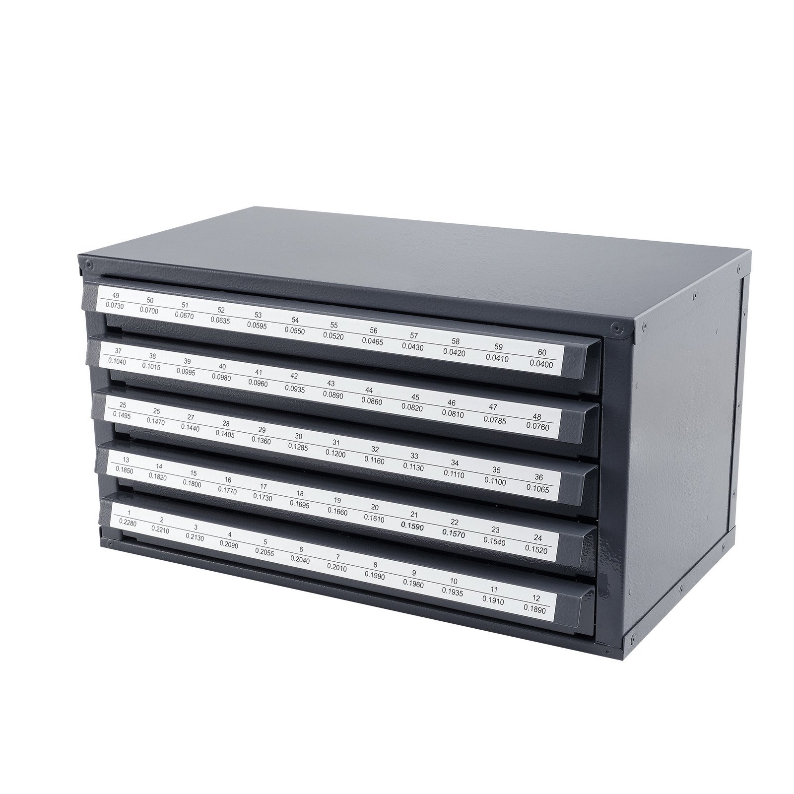 VEVOR Boorbit Dispenser Kast, Boorbit Organizer met Vijf Laden voor Boorbit Dispensers Nr. 1 tot Nr. 60 Gemaakt van Staal met Labels, Stapelbare Boorbit Dispenser voor het Opbergen van Boren en Graveerbits