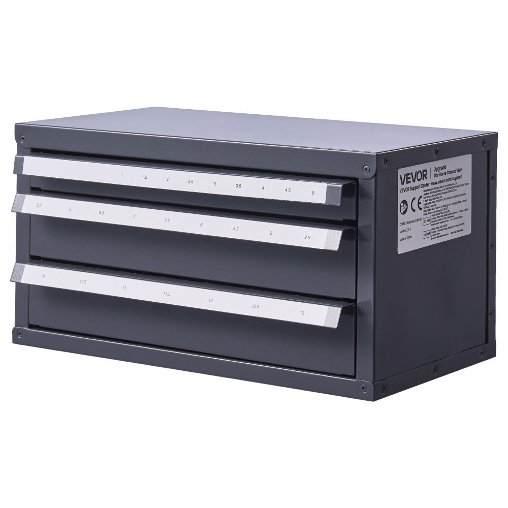 VEVOR Boorbit Dispenser Kast, Boorbit Organizer met Drie Laden voor 1 mm tot 13 mm, Stalen Boorbit Dispenser Organizer met Labels, Stapelbare Boorbit Dispenser voor Boorbit Opslag