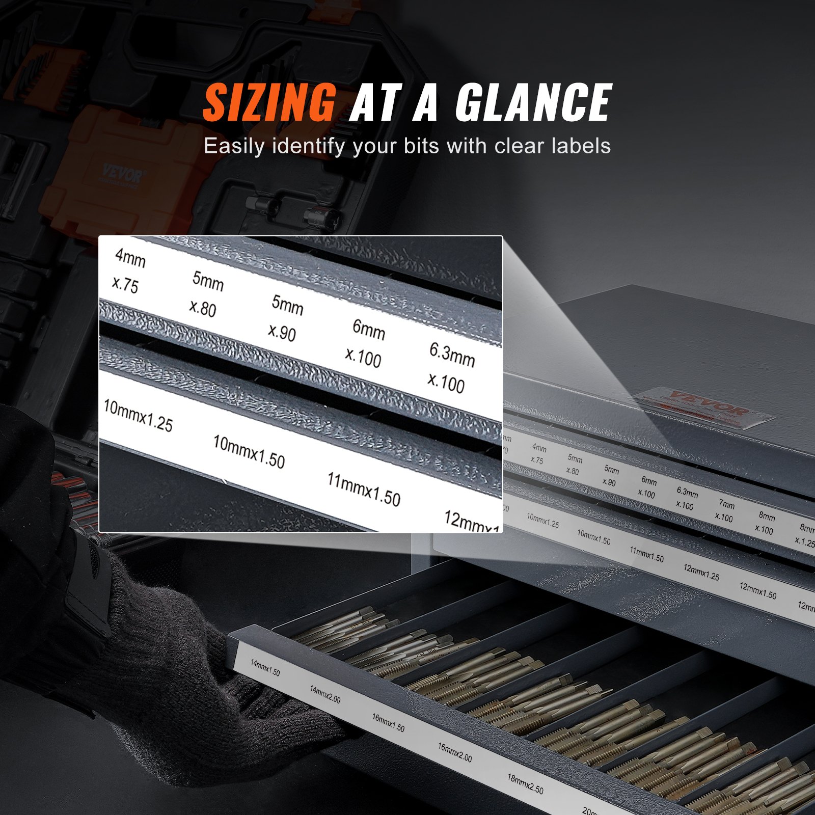 VEVOR Snijboorbit Dispenserkast, snijboorbit organizer met drie lades voor 3mm-24mm stalen dispenser met etiketten, stapelbare kast met 29 compartimenten voor het opbergen van snijboorbits etc.