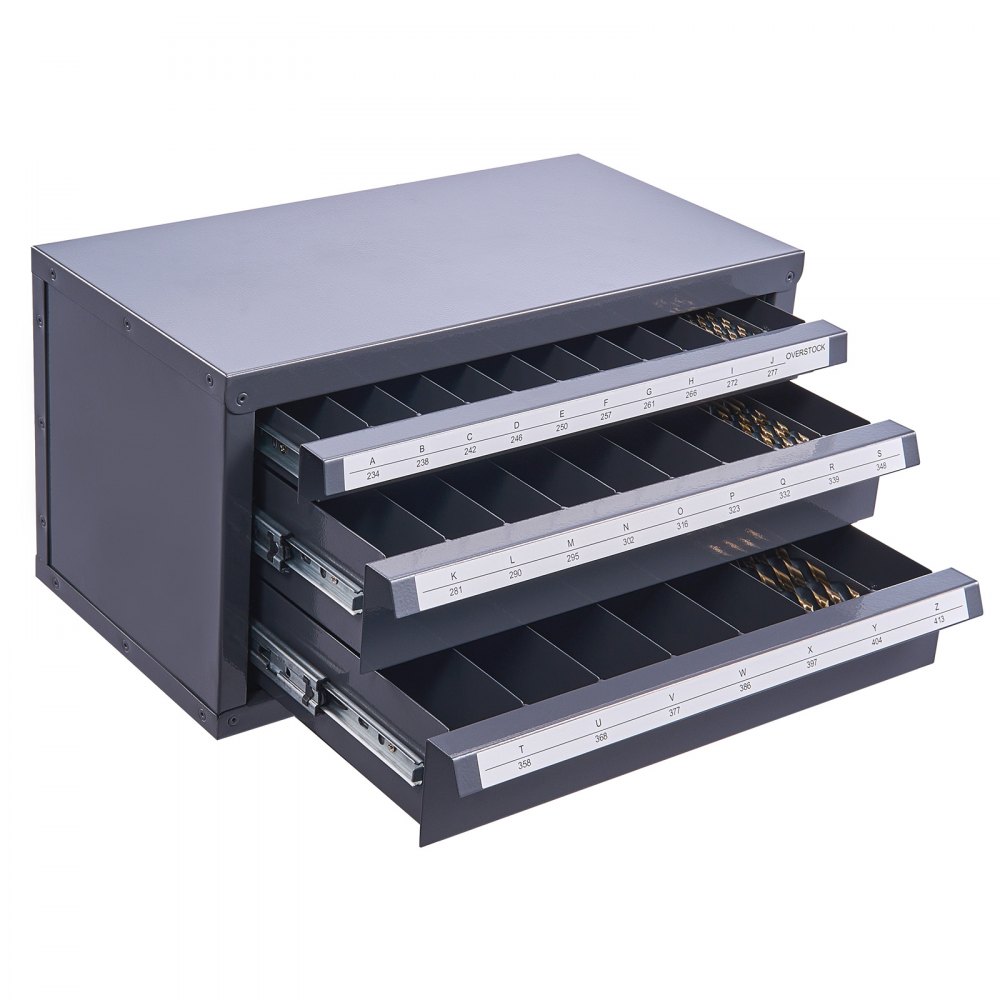 VEVOR Boorbit Dispenser Kast, Boorbit Organizer Kast met Drie Laden voor A tot Z, Stalen Boorbit Dispenser Organizer Kast met Labels, Stapelbare Boorbit Dispenser Opslag