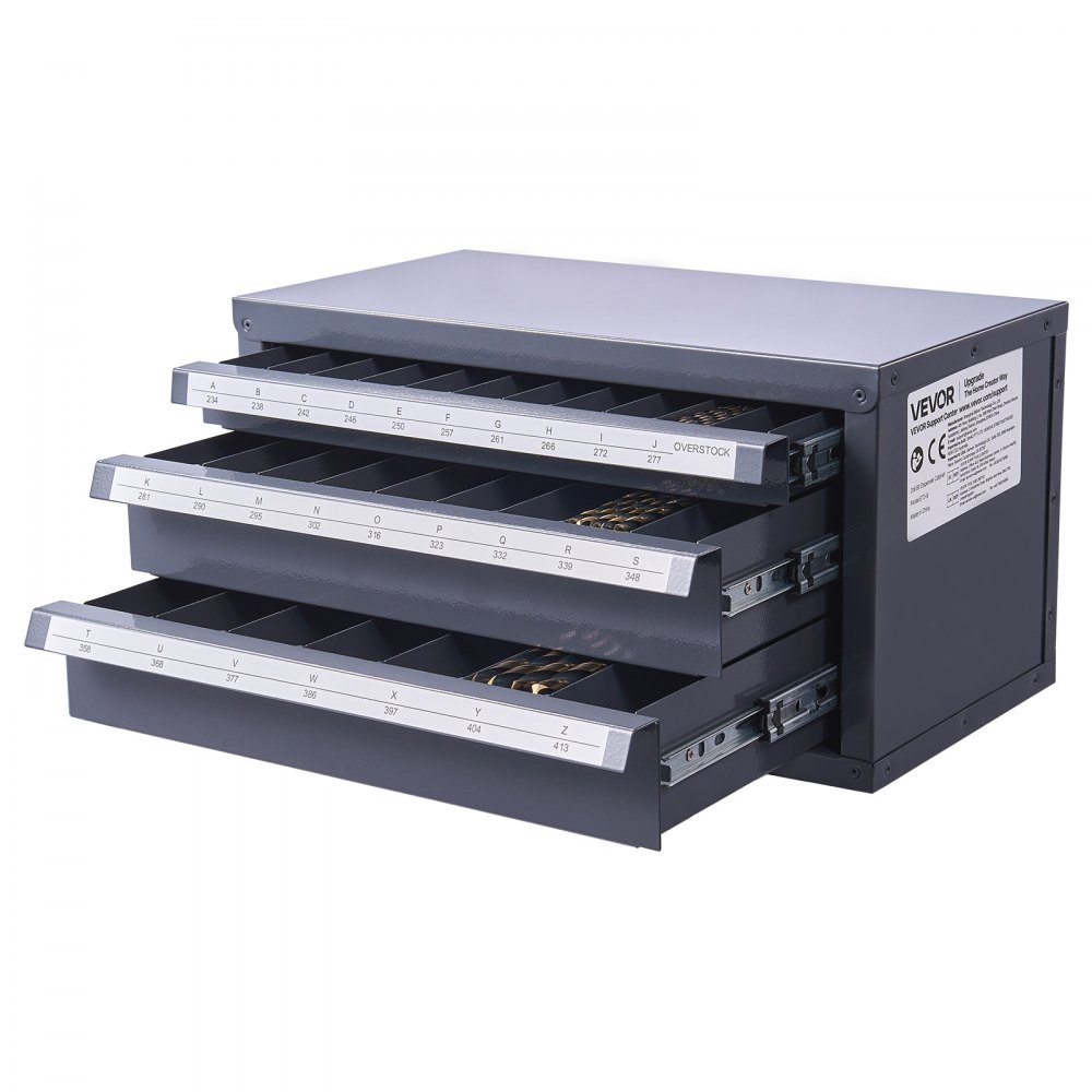 VEVOR Boorbit Dispenser Kast, Boorbit Organizer Kast met Drie Laden voor A tot Z, Stalen Boorbit Dispenser Organizer Kast met Labels, Stapelbare Boorbit Dispenser Opslag