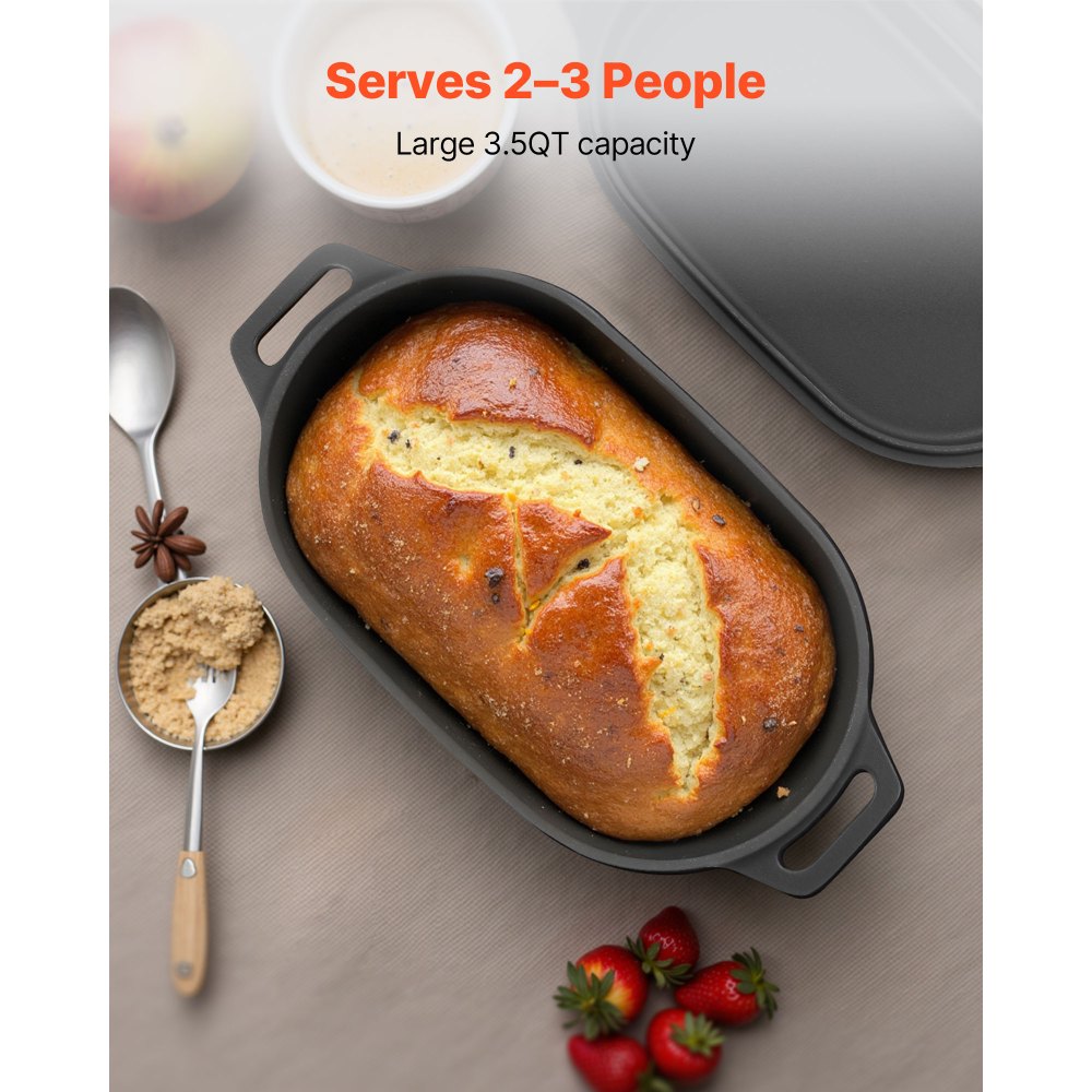 VEVOR geëmailleerde gietijzeren braadpan, 3,31 L braadpan voor het bakken van zuurdesembrood, robuuste kookpan met deksel en handgrepen, geschikt tot 260 °C, broodpan voor stoofschotels om te koken en te frituren