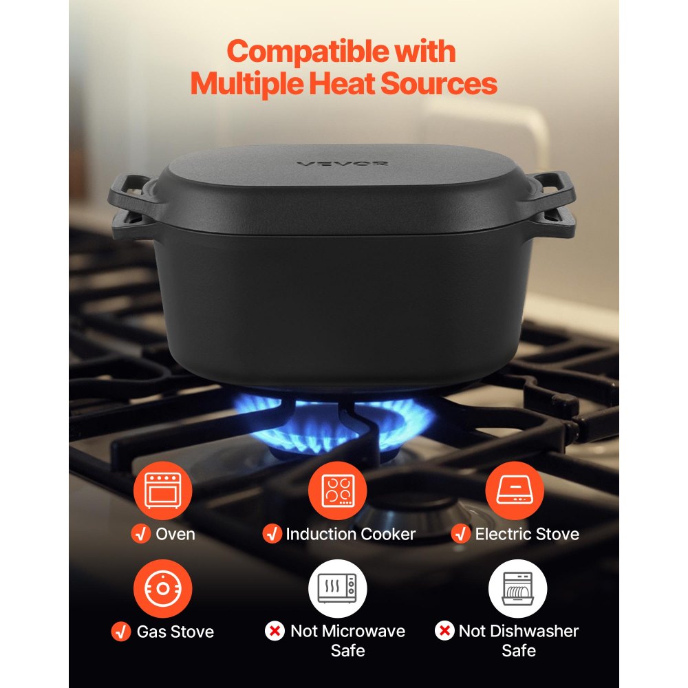 VEVOR geëmailleerde gietijzeren braadpan, 3,31 L braadpan voor het bakken van zuurdesembrood, robuuste kookpan met deksel en handgrepen, geschikt tot 260 °C, broodpan voor stoofschotels om te koken en te frituren