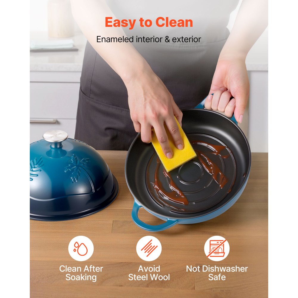 VEVOR Enameled Cast Iron Dutch Oven, 4.7L Pot for Sourdough Bread Baking, Heavy-Duty Cookware Pan with Lid and Dual Handles, Oven Induction Compatible up to 260 ℃, for Cooking Roasting