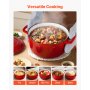 VEVOR Enameled Cast Iron Dutch Oven, 5.7L Pot with Lid and Dual Handles, Heavy-Duty Durable Cookware Pan, Oven Induction Compatible up to 260 ℃, for Braising, Stews, Roasting, Bread Baking, Red