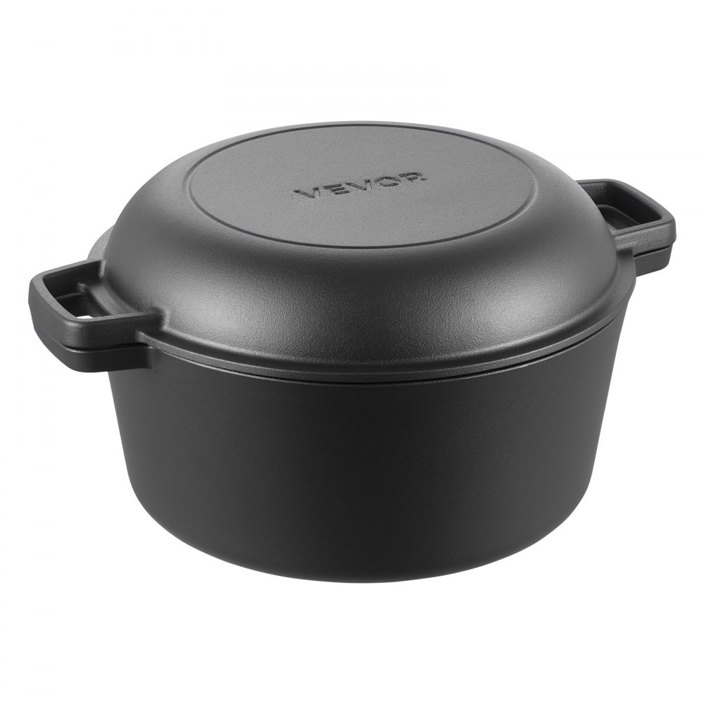 VEVOR gietijzeren braadpan, 2-in-1 braadpan met koekenpandeksel, 4,73 L robuust kookgerei met rijsmand en broodbakaccessoires, geschikt voor broodovens, 260 ℃ broodpan
