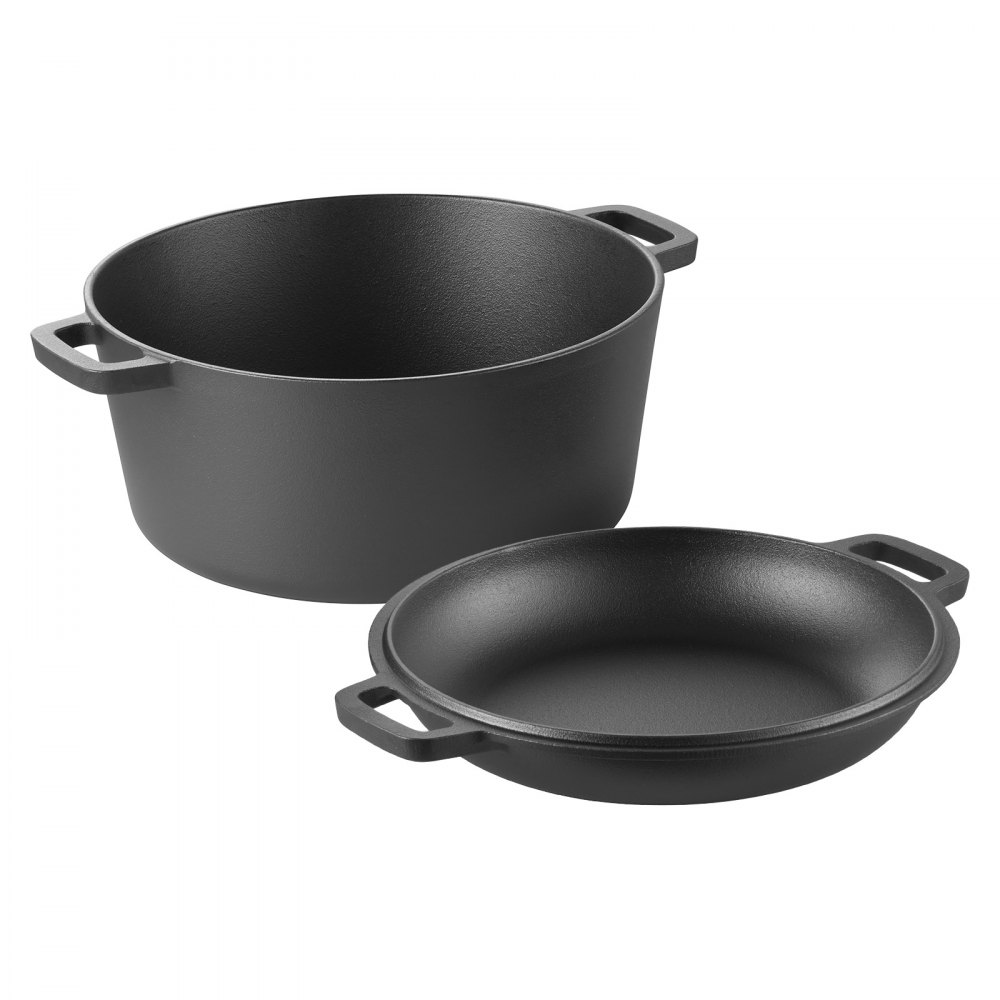 VEVOR gietijzeren braadpan, 2-in-1 braadpan met koekenpandeksel, 4,73 L robuust kookgerei met rijsmand en broodbakaccessoires, geschikt voor broodovens, 260 ℃ broodpan
