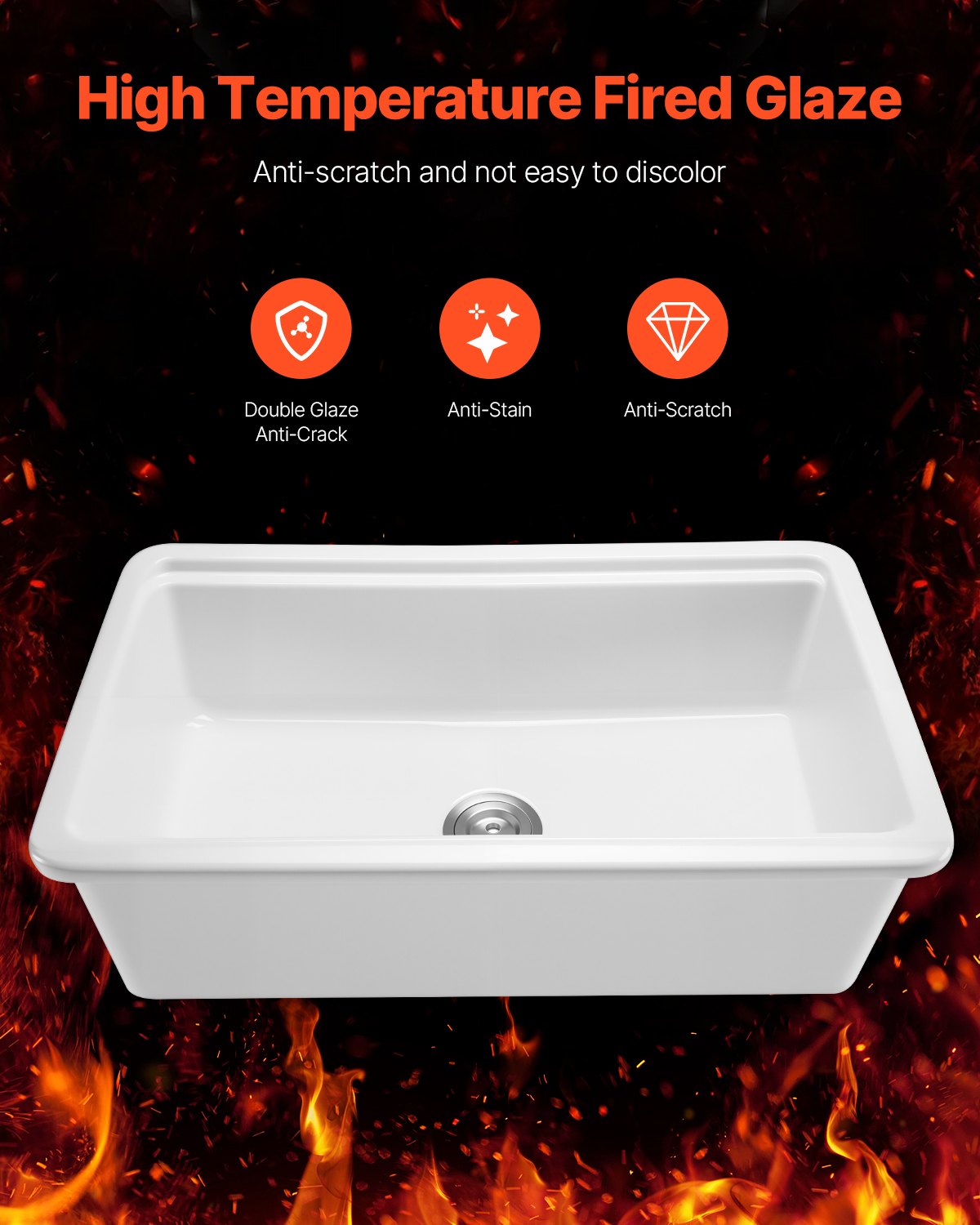 VEVOR Farmhouse Sink, Werkstation Onderbouw Spoelbak Gemaakt van Fireclay, Inbouw Spoelbak met Diverse Accessoires, Keuken Spoelbak, Grote Huishoudelijke Spoelbakken (835 x 485 x 254 mm) Wit